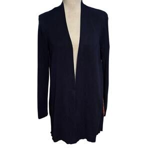 Chicos Size 1 US M Open Front Cardigan Sweater Mixed Media Paisley Print Pockets